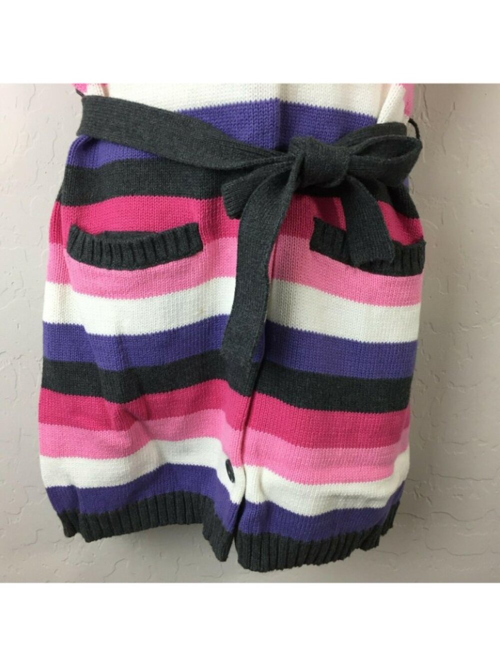 Gymboree Girl's Hooded Knit Dress Pink Purple White Gray Hoodie Size M 7-8 - Picture 3 of 7